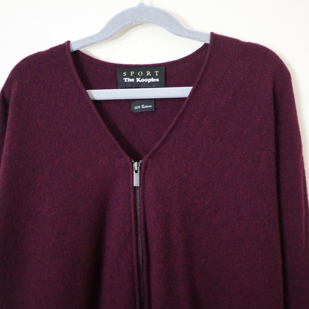 The Kooples Sport Size XS Cashmere Zip Front V Neck Sweater Burgundy Red - Picture 3 of 12